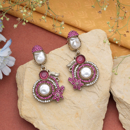 Rama Green Color Turkish Kundan Earrings With Elegant Bridal Jewellery Design For Women