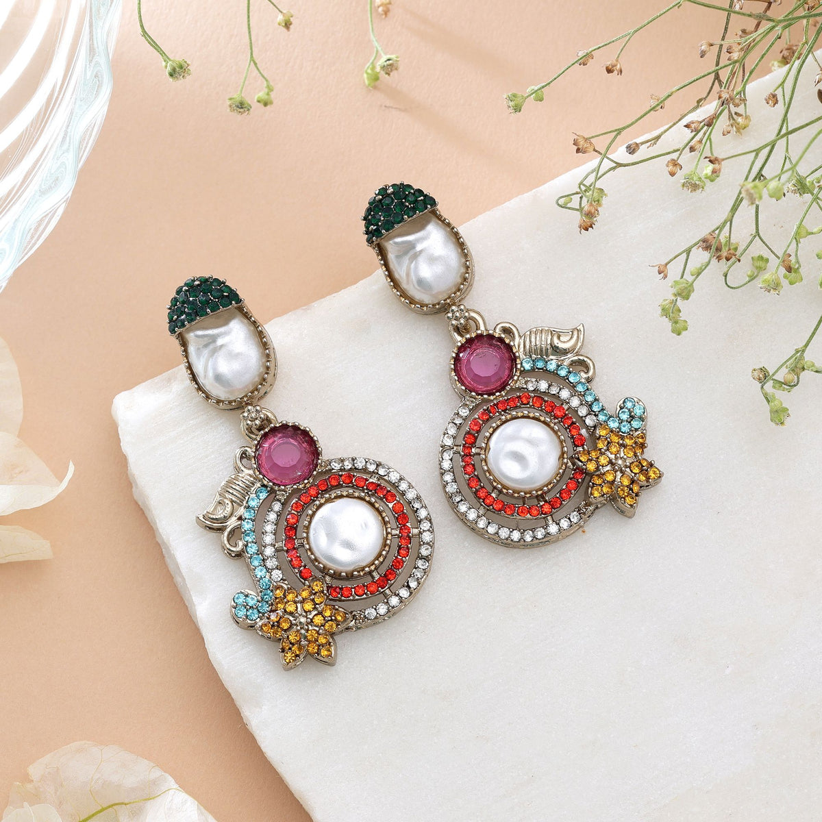 Black Color Turkish Kundan Earrings With Elegant Bridal Jewellery Design For Women
