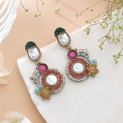 Black Color Turkish Kundan Earrings With Elegant Bridal Jewellery Design For Women