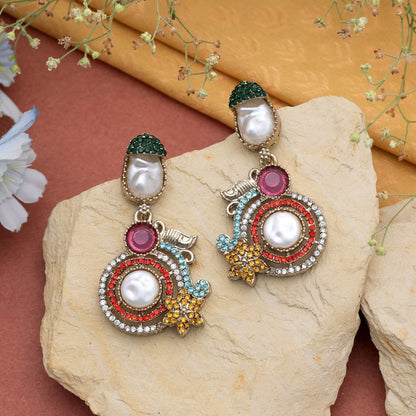 Black Color Turkish Kundan Earrings With Elegant Bridal Jewellery Design For Women