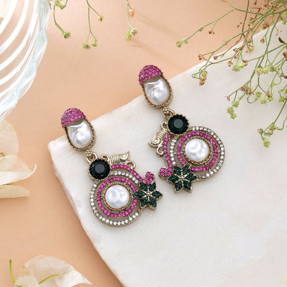 Light Pink & Light Green Color Turkish Kundan Earrings With Elegant Bridal Design For Women