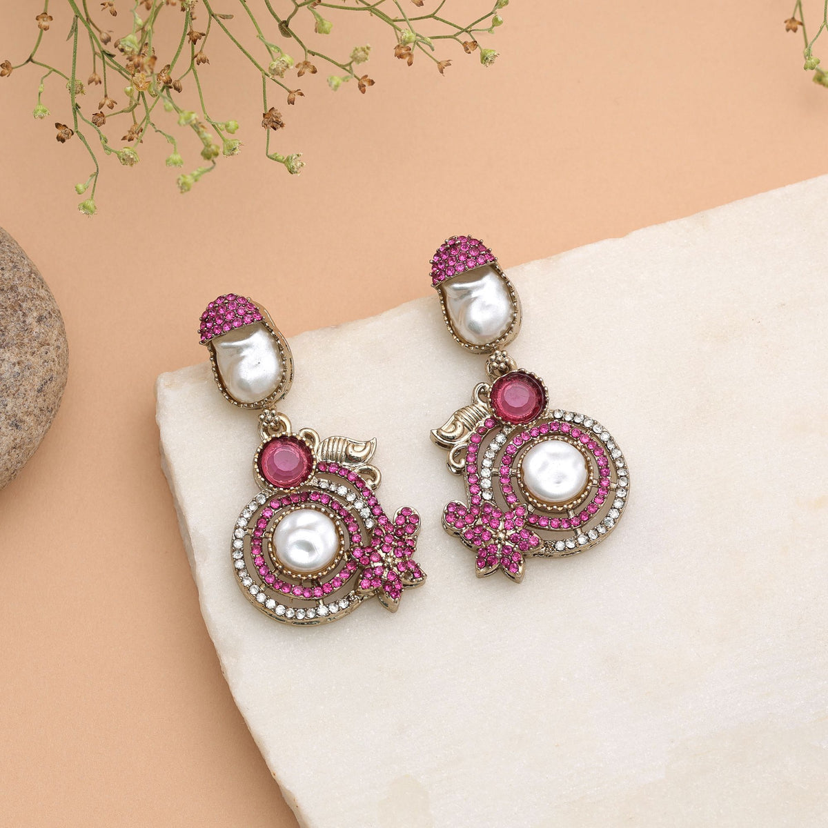 Light Pink Color Turkish Kundan Earrings With Stylish Bridal Jewellery Design For Women