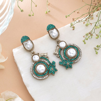 Pink & Green Color Turkish Kundan Earrings With Elegant Bridal Jewellery Design For Women