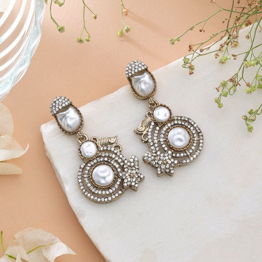 Pure Crystal White Color Turkish Kundan Drop Earrings For Formal Functions
