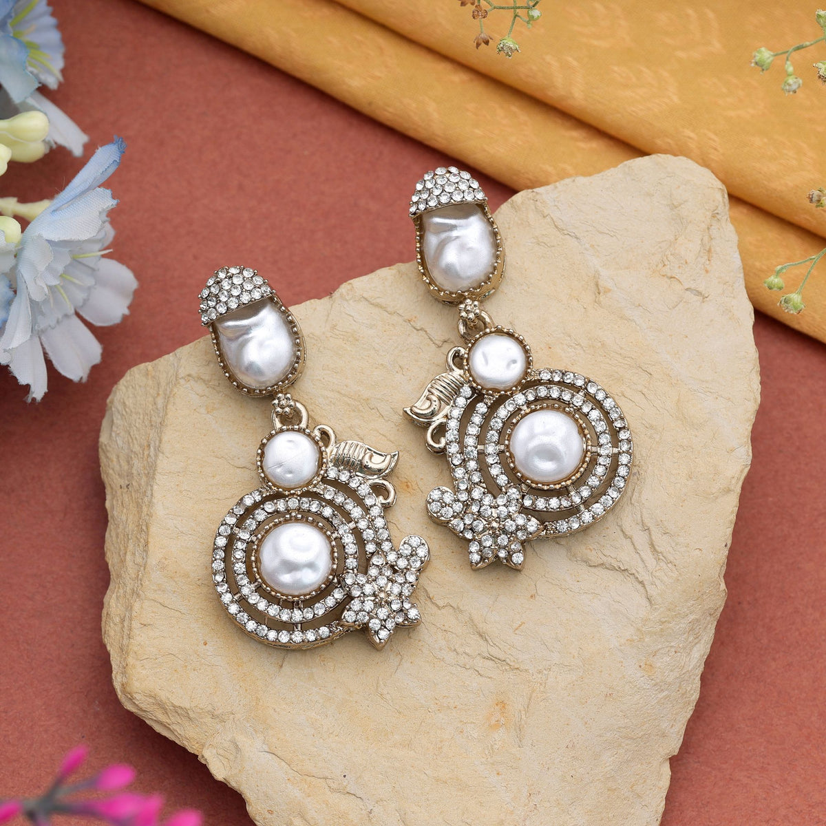 Pink Color Turkish Kundan Earrings With Elegant Traditional Jewellery Design For Women
