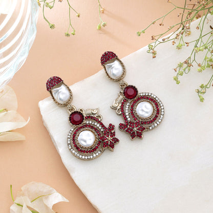 Gold Color Turkish Kundan Earrings With Elegant Traditional Design For Women