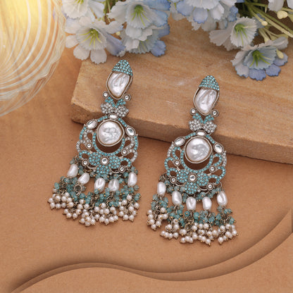 Ocean Rama Green Color Turkish Kundan Statement Earrings For Grand Events