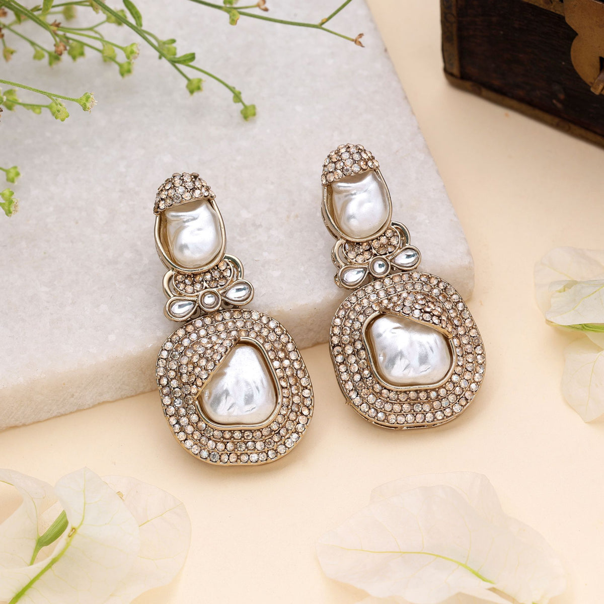 White Color Turkish Kundan Earrings With Elegant Traditional Jewellery Design For Women