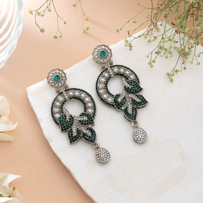 Light Green Color Turkish Kundan Earrings With Elegant Traditional Design For Women