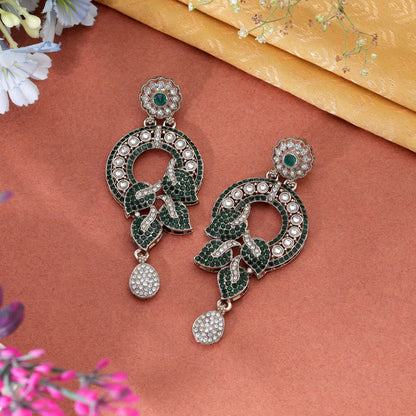Light Green Color Turkish Kundan Earrings With Elegant Traditional Design For Women