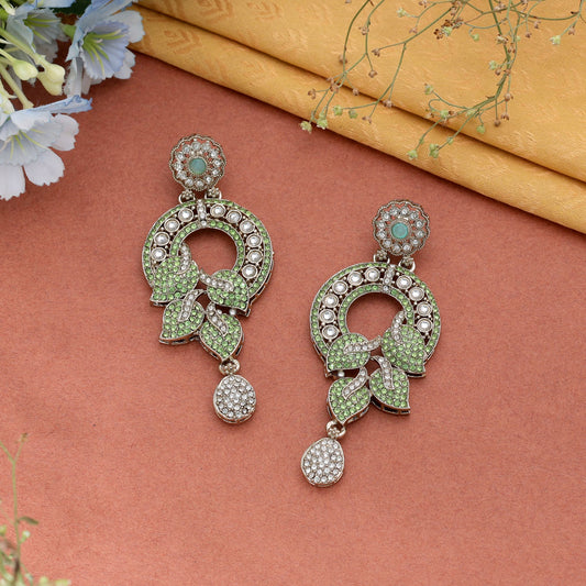 Soothing Pastel Light Green Color Turkish Kundan Earrings For Morning Ceremonies