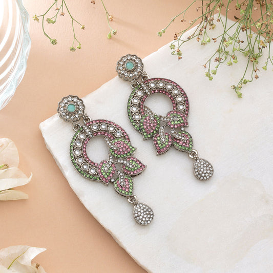 Soft Light Pink & Light Green Color Turkish Kundan Bangle Earrings