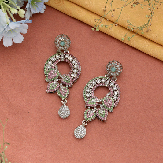 Soft Light Pink & Light Green Color Turkish Kundan Bangle Earrings