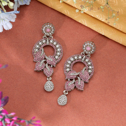 Light Pink Color Turkish Kundan Earrings With Stylish Traditional Jewellery Design For Women