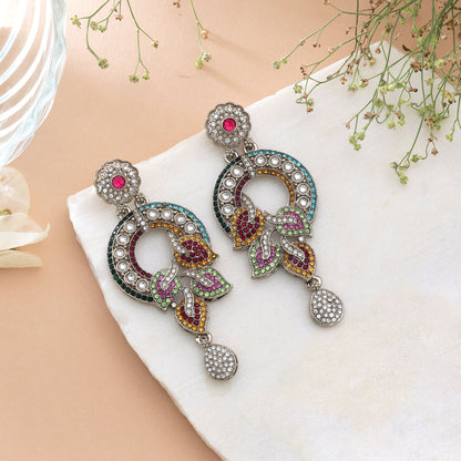 Multi Color Turkish Kundan Earrings With Stylish Traditional Jewellery Design For Women