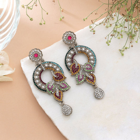 Splendid Traditional Multi Color Turkish Kundan Earrings For Cultural Gatherings