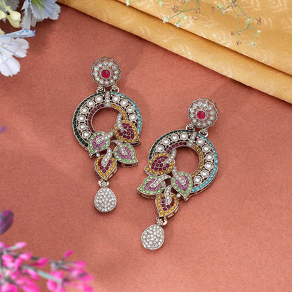 Multi Color Turkish Kundan Earrings With Stylish Traditional Jewellery Design For Women