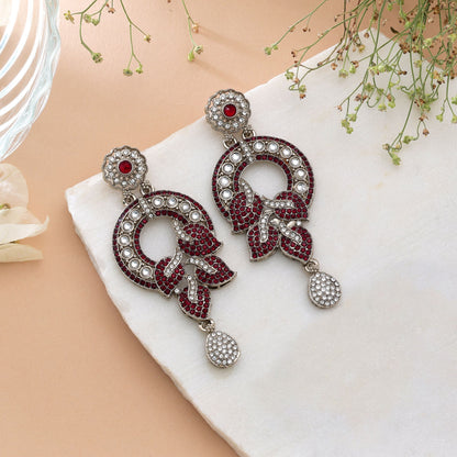 Black Color Turkish Kundan Earrings With Elegant Traditional Jewellery Design For Women