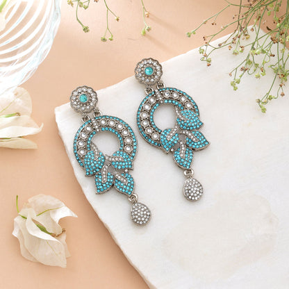 Rama Green Color Turkish Kundan Earrings With Stylish Bridal Jewellery Design For Women