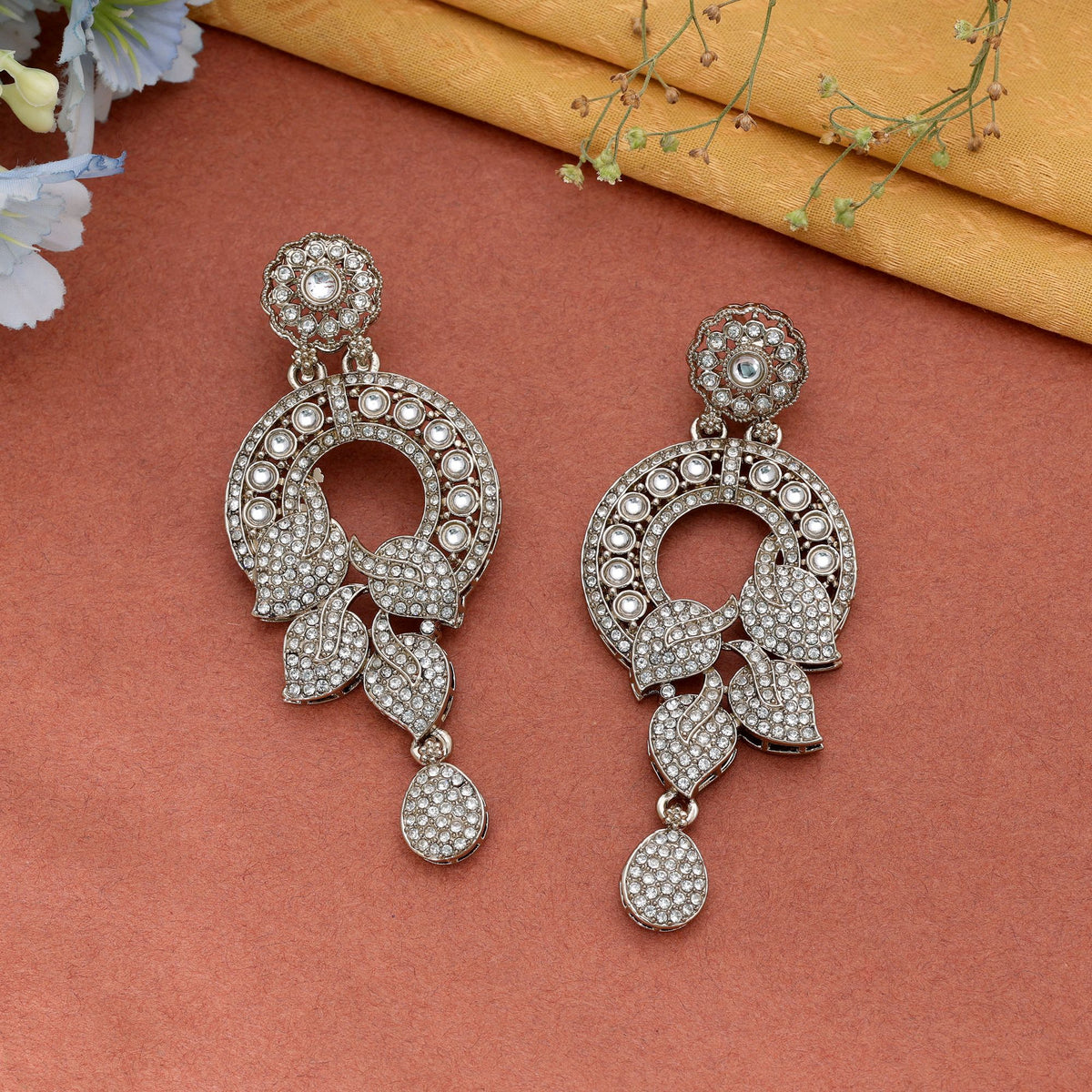 Green Color Turkish Kundan Earrings With Stylish Traditional Jewellery Design For Women