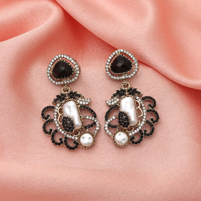 Dark Pitch Black Color Turkish Kundan Drop Earrings For Modern Fashion