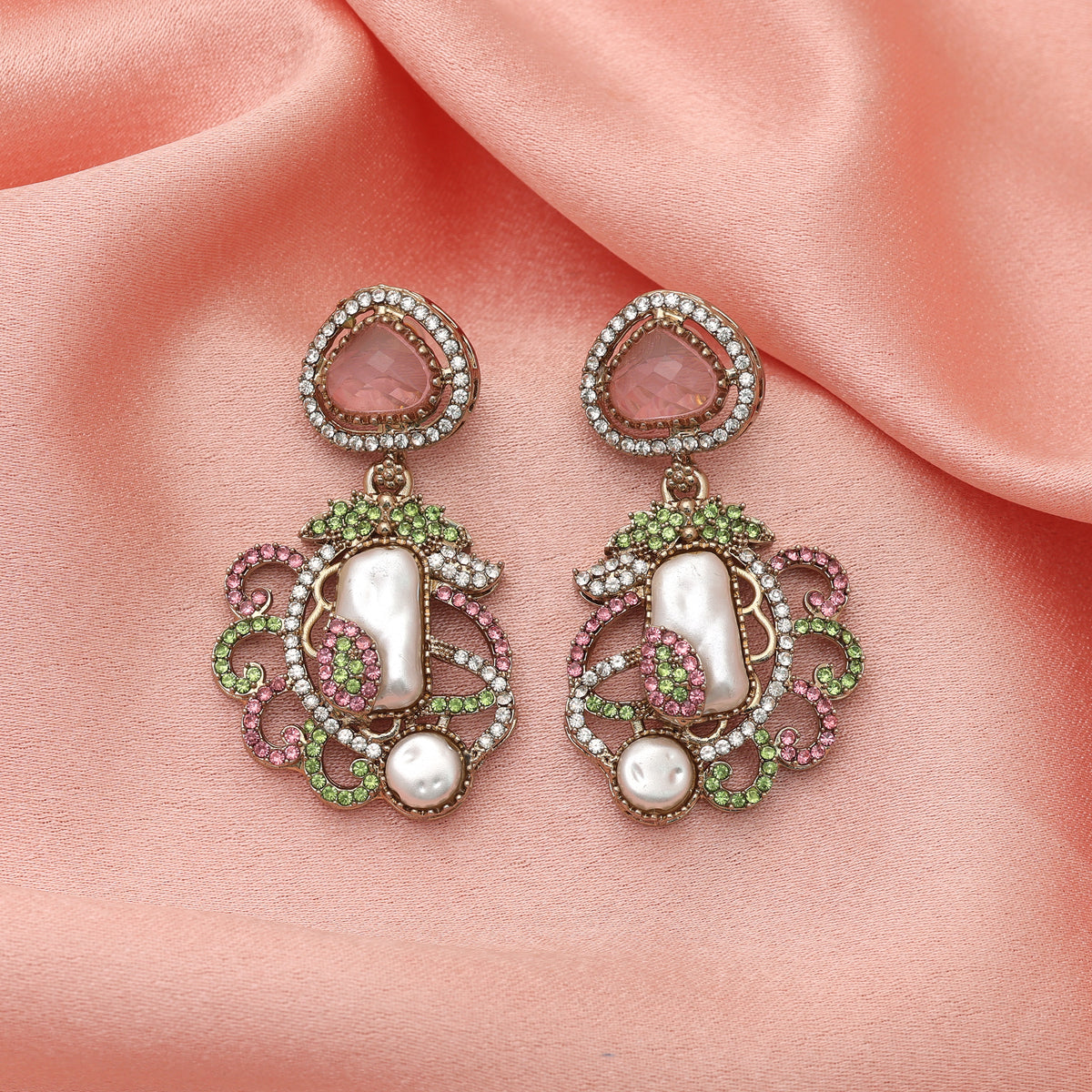 Delicate Soft Light Pink & Light Green Color Turkish Kundan Jewelry