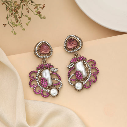 Pastel Powder Light Pink Color Turkish Kundan Statement Earrings For Outfits