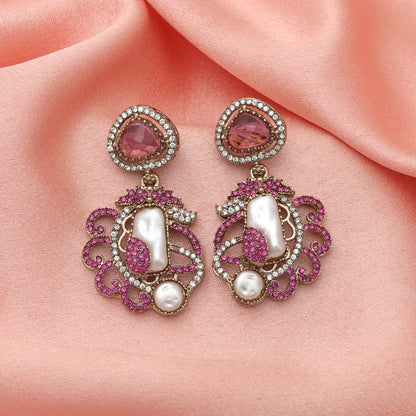 Pastel Powder Light Pink Color Turkish Kundan Statement Earrings For Outfits