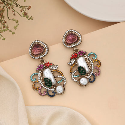 Vibrant Heritage Multi Color Turkish Kundan Earrings For Festival Celebration Looks