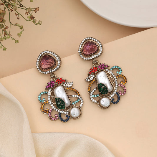 Vibrant Heritage Multi Color Turkish Kundan Earrings For Festival Celebration Looks