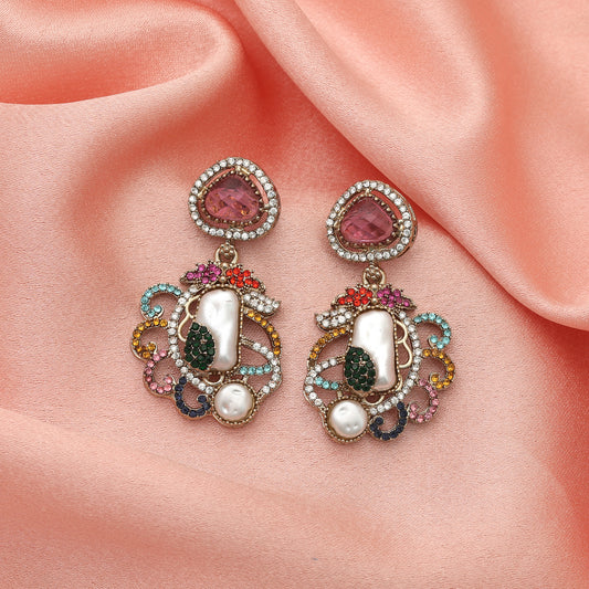 Vibrant Heritage Multi Color Turkish Kundan Earrings For Festival Celebration Looks