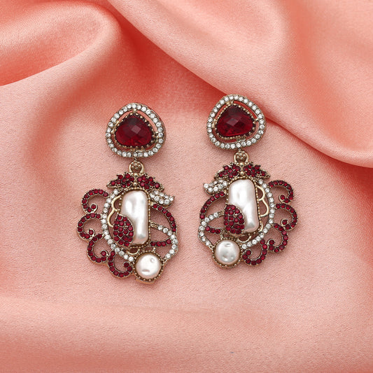 Grand Bridal Maroon Color Turkish Kundan Jhumka Earrings For Special Ceremonies