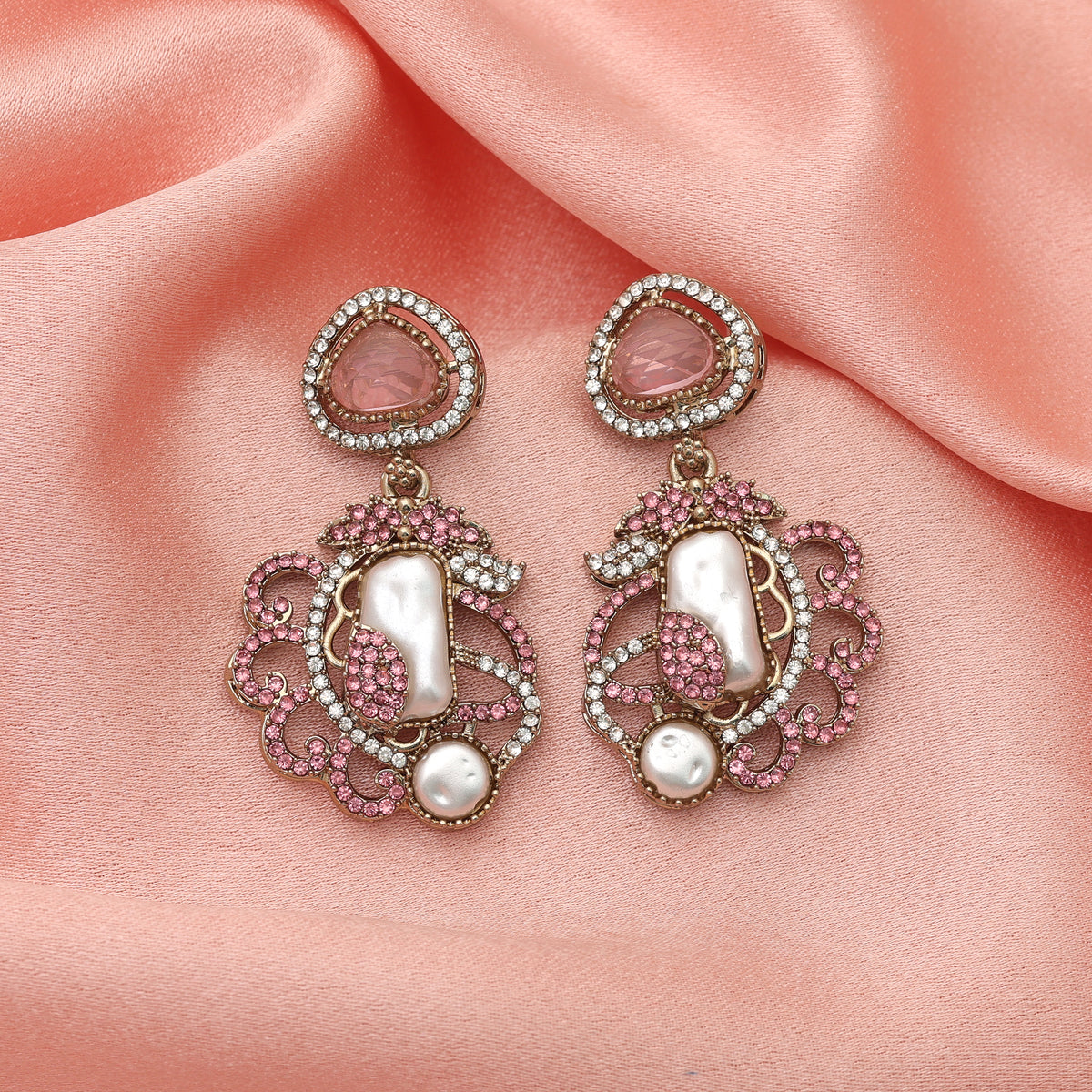 Trendy Vibrant Pink Color Turkish Kundan Earrings For Girls Partywear Collection