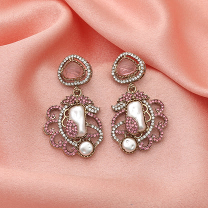 Trendy Vibrant Pink Color Turkish Kundan Earrings For Girls Partywear Collection