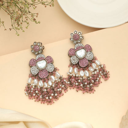Cute Soft Light Pink Color Turkish Kundan Earrings For Girls Outfits