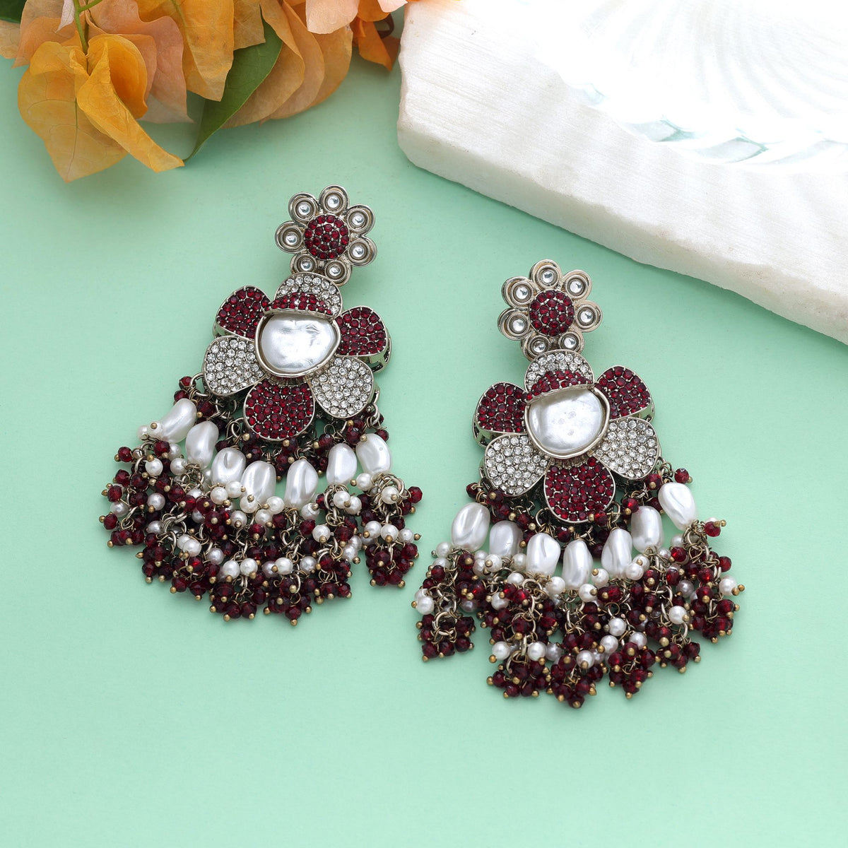 Rama Green Color Turkish Kundan Earrings With Stylish Bridal Jewellery Design For Women