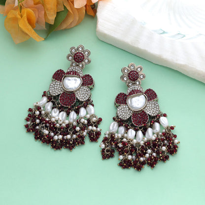 Rama Green Color Turkish Kundan Earrings With Stylish Bridal Jewellery Design For Women