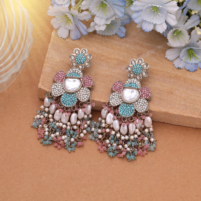 Heavy Multi Color Turkish Kundan Statement Earrings For Sangeet Night Parties