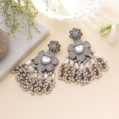 White Color Turkish Kundan Earrings With Stylish Bridal Jewellery Design For Women