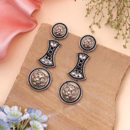 Bold Midnight Black Color Kundan Jhumka Earrings For Modern Indo Western Dresses