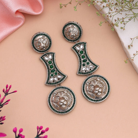 Lush Emerald Green Color Kundan Drop Earrings For Traditional Celebration Outfits