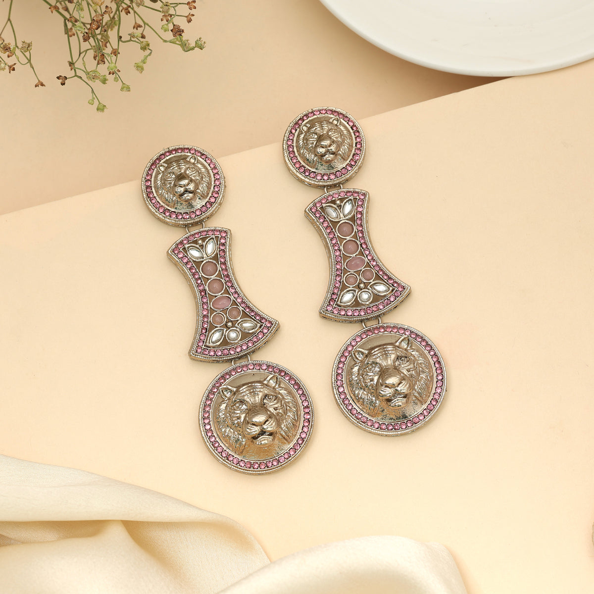 Soft Light Pink Color Kundan Drop Earrings For Delicate Ethnic Dress