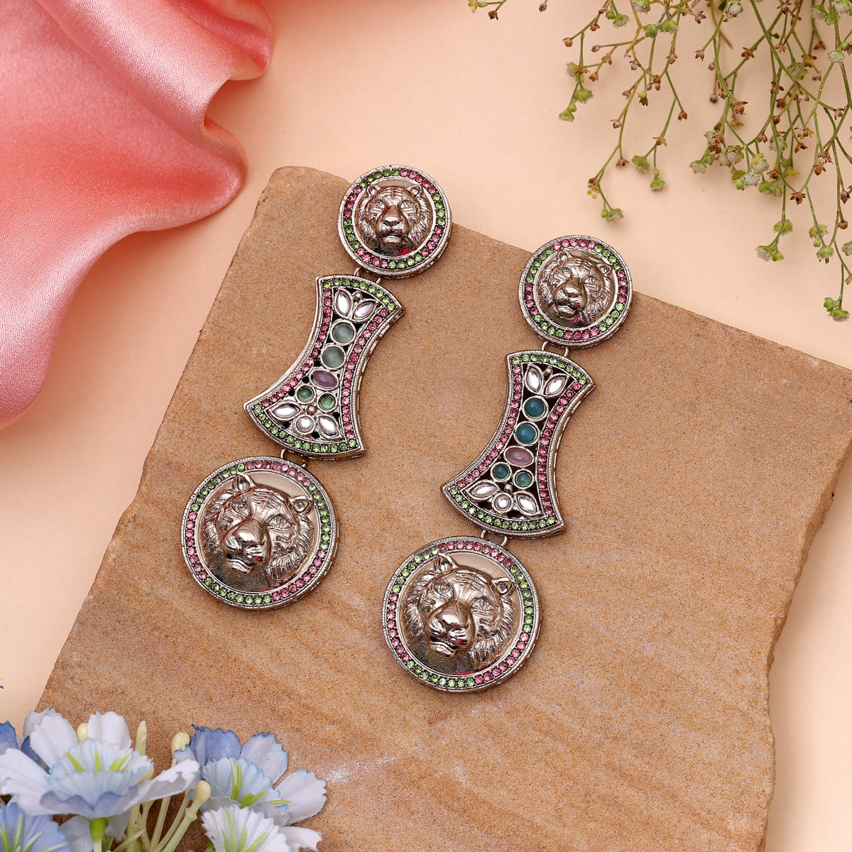 Playful Rainbow Multi Color Kundan Chandbali Earrings For Cultural Events Wear