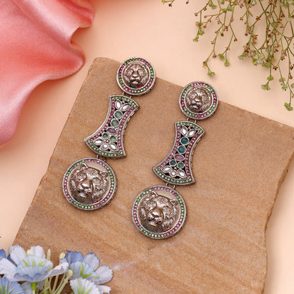 Playful Rainbow Multi Color Kundan Chandbali Earrings For Cultural Events Wear