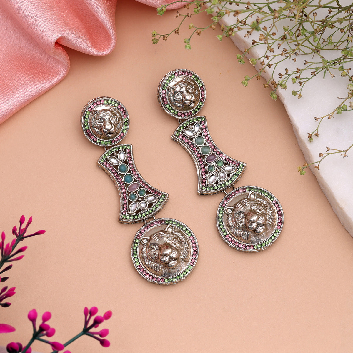 Playful Rainbow Multi Color Kundan Chandbali Earrings For Cultural Events Wear