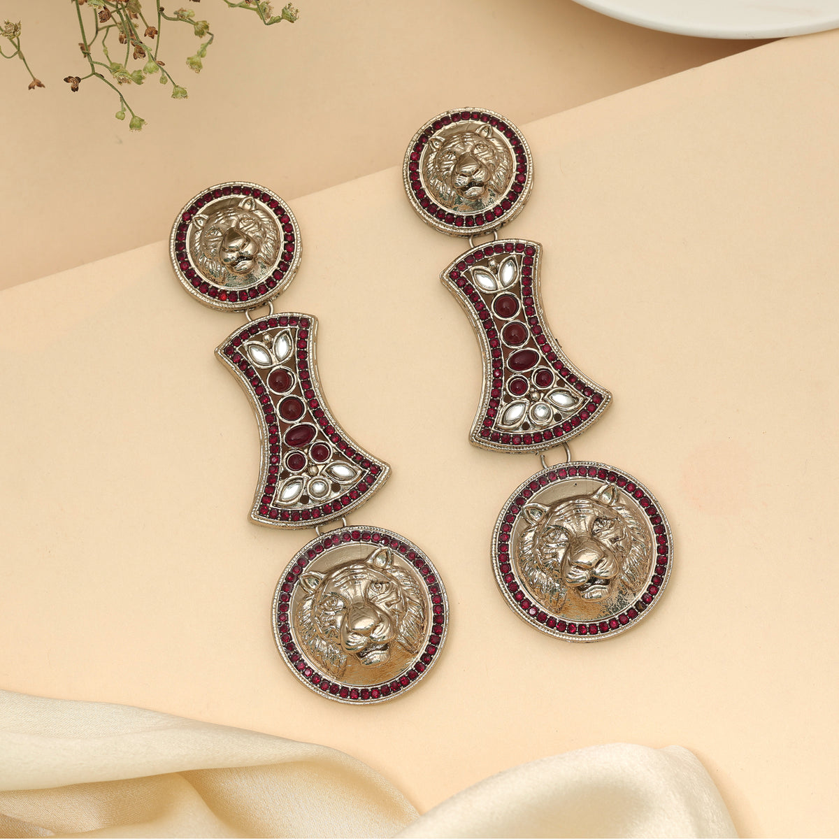 Deep Maroon Color Kundan Chandbali Earrings For Elegant Wedding Outfits