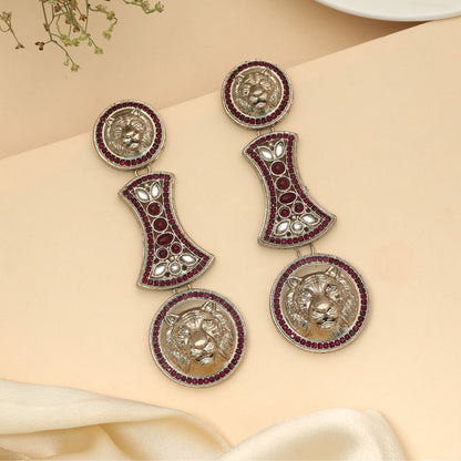 Deep Maroon Color Kundan Chandbali Earrings For Elegant Wedding Outfits