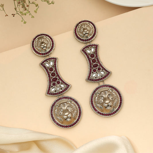 Deep Maroon Color Kundan Chandbali Earrings For Elegant Wedding Outfits