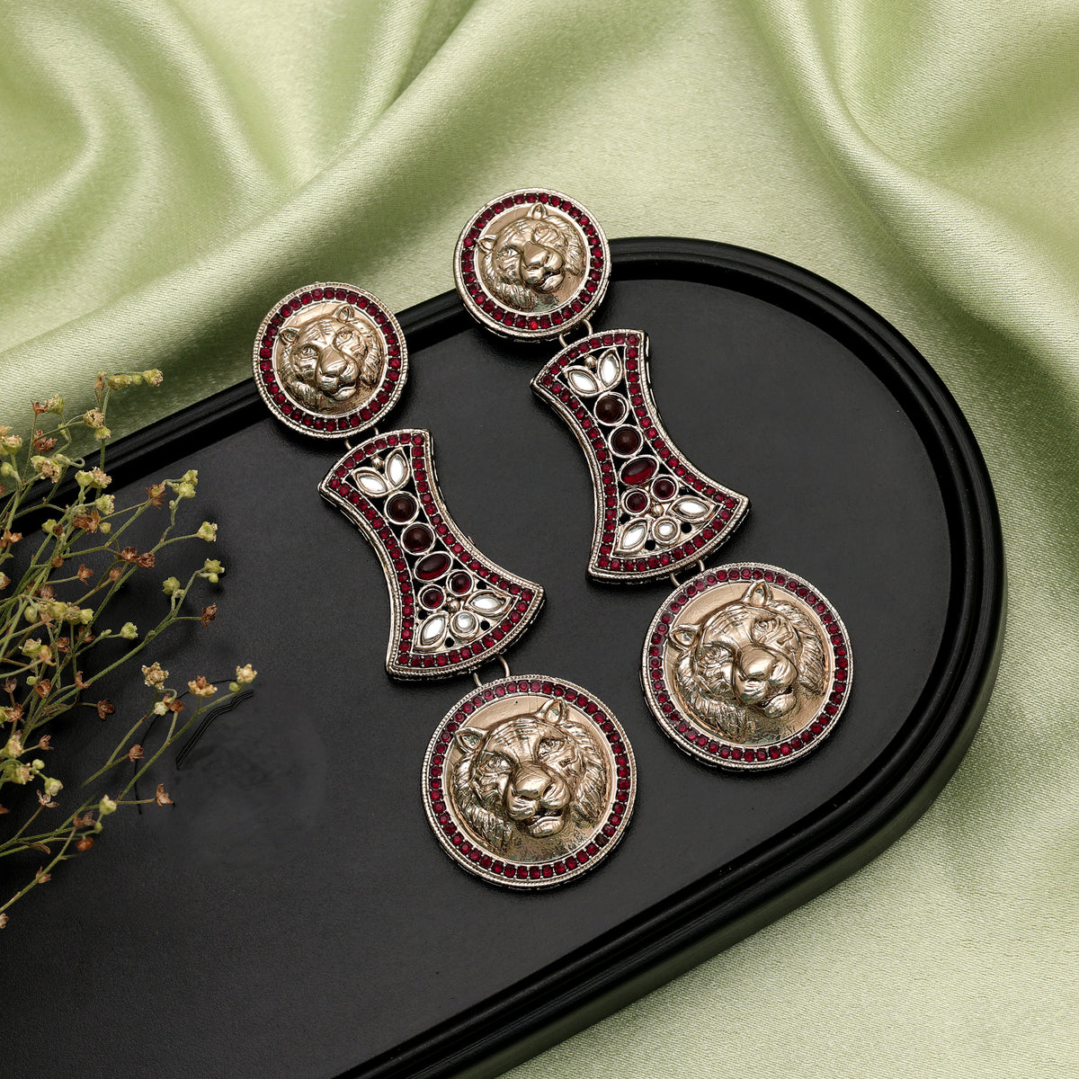 Deep Maroon Color Kundan Chandbali Earrings For Elegant Wedding Outfits