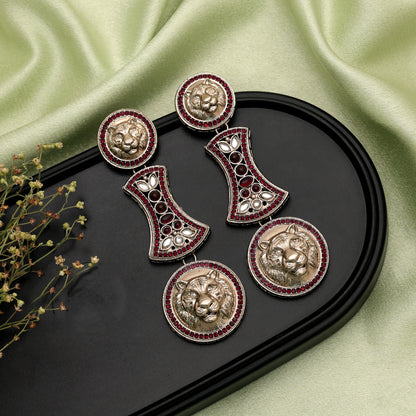 Deep Maroon Color Kundan Chandbali Earrings For Elegant Wedding Outfits